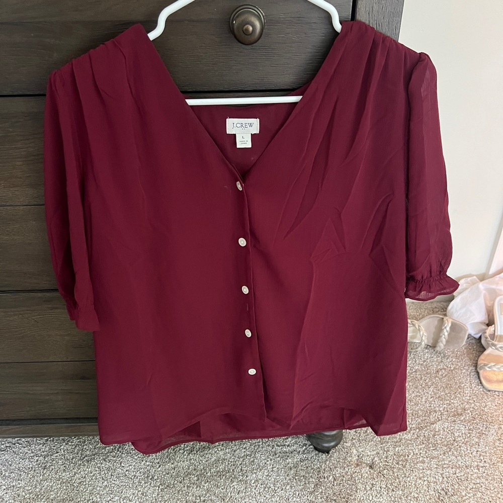 J. Crew Red Buttoned Relaxed Blouse